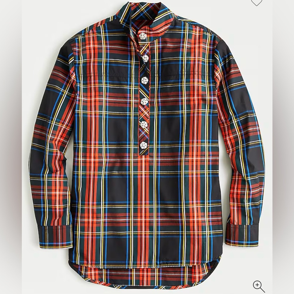 J. Crew Jeweled Button Popover Tunic in Stewart Tartan